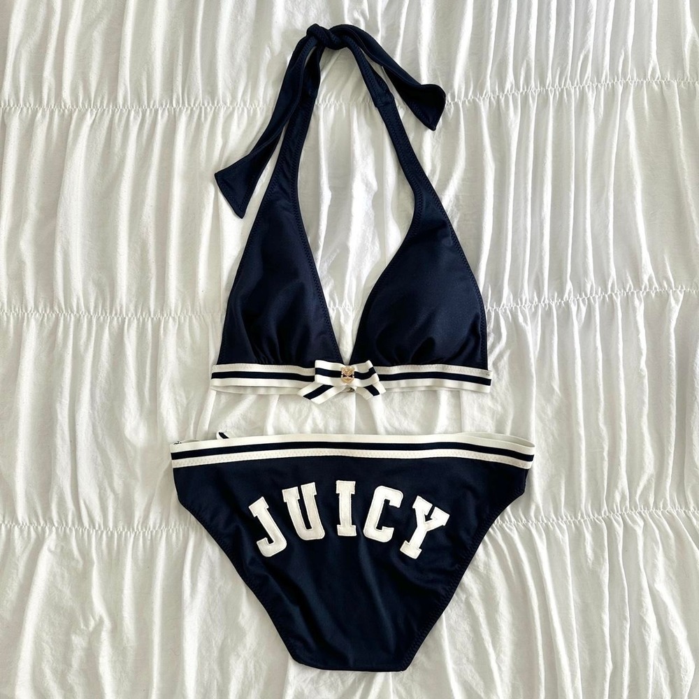 Juicy Couture Navy Blue Bow Nautical Sailor Gold Charm Bikini